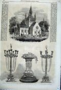 Old Antique Print 1862 Whippingham Church Isle Wight Thomas Gibson Trophy 19th