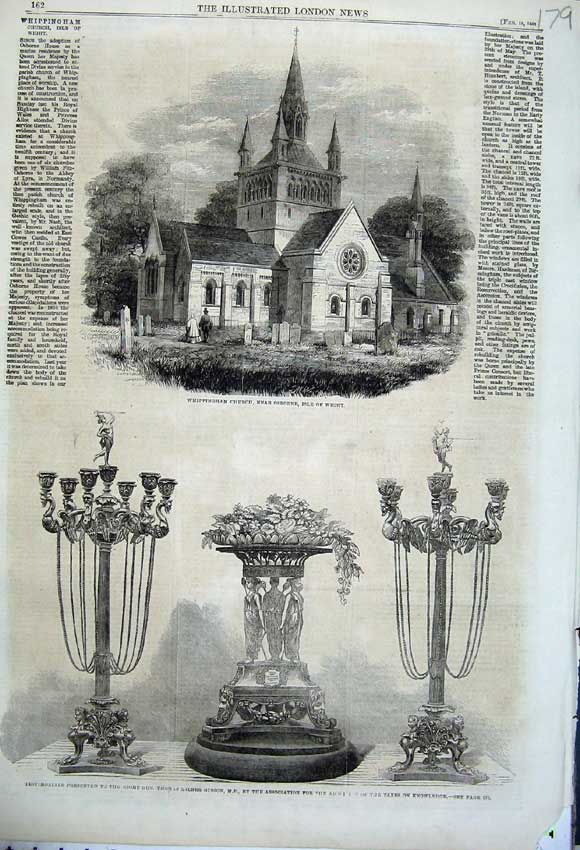 Old Antique Print 1862 Whippingham Church Isle Wight Thomas Gibson Trophy 19th