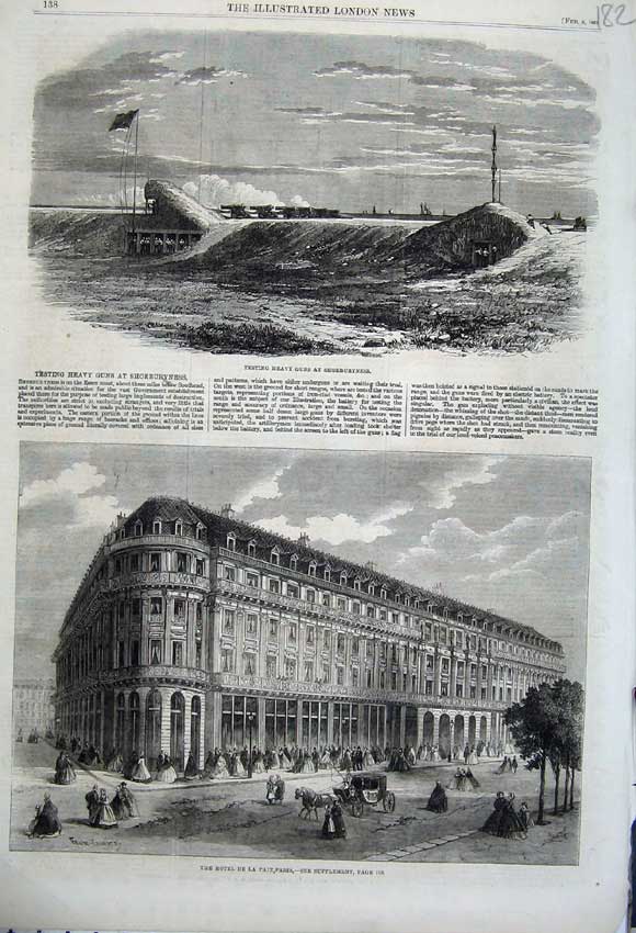 Old Antique Print Hotel De La Paix Paris 1862 Testing Guns Shoeburyness 19th