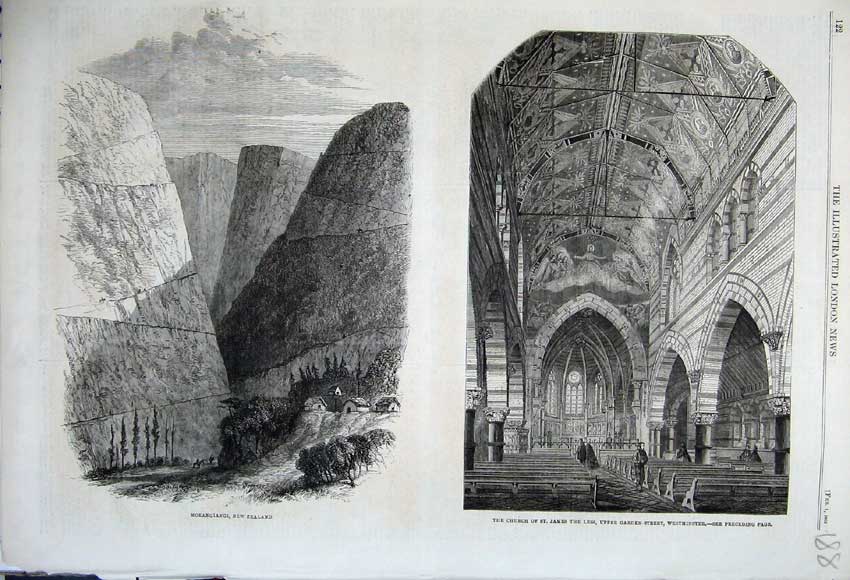 Antique Old Print *0154 1862 Moeangiangi New Zealand Church James Westminster