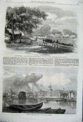 Original Old Antique Print 1862 Kingston Canada Cantonment Barrackpore India