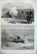 Old Antique Print 1862 Snow Plough Railway Canada War America Excecution 19th