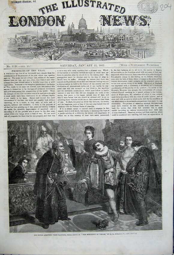 Old Antique Print 1862 Merchant Venice Scene Royal Academy Prize Painting 19th