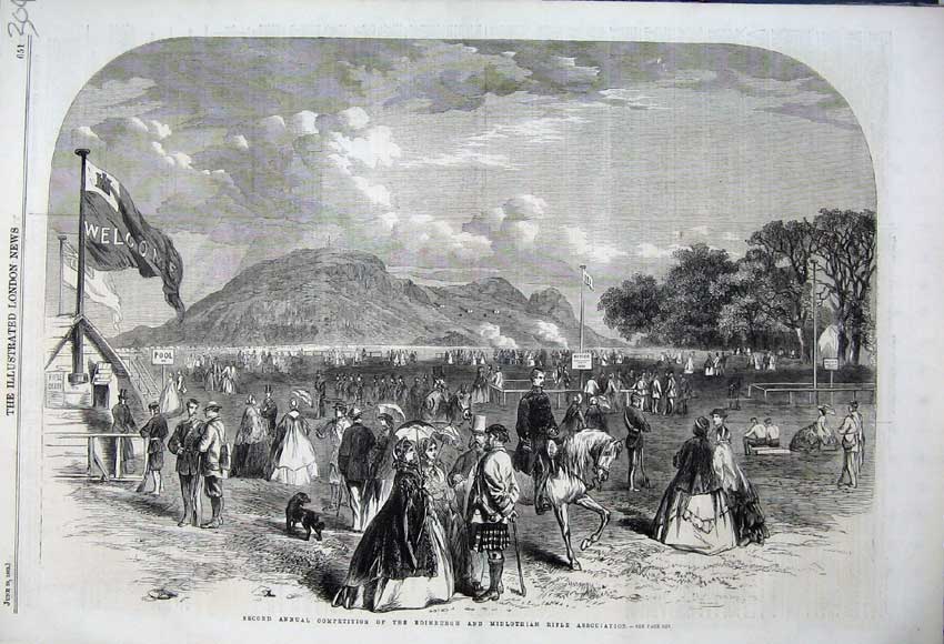 Old Antique Print 1862 Competition Edinburgh Midlothian Rifle Association 19th