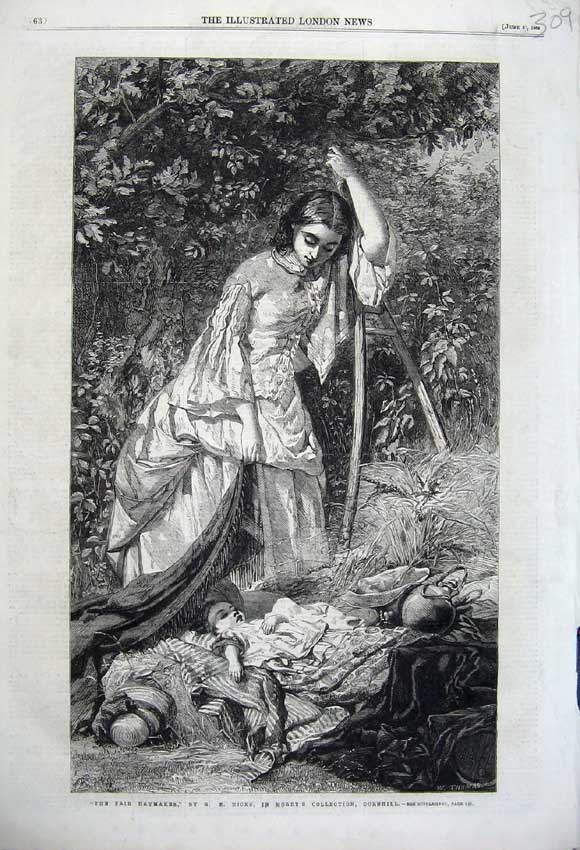 Old Antique Print 1862 Country Woman Haymaker Baby Morby Cornhill Hicks 19th