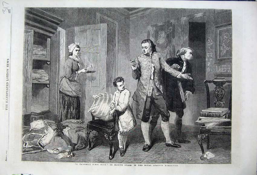 Old Antique Print Painter 1862 Young Boy Chair Lady Candle Royal Academy 19th
