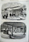 Original Old Antique Print 1862 Japanese Inn Entrance Arai Station Jeddo Japan