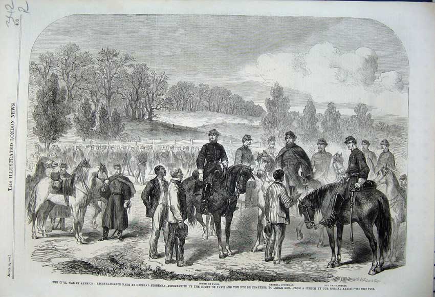 Original Old Antique Print 1862 Civil War America General Stoneman Comte Paris