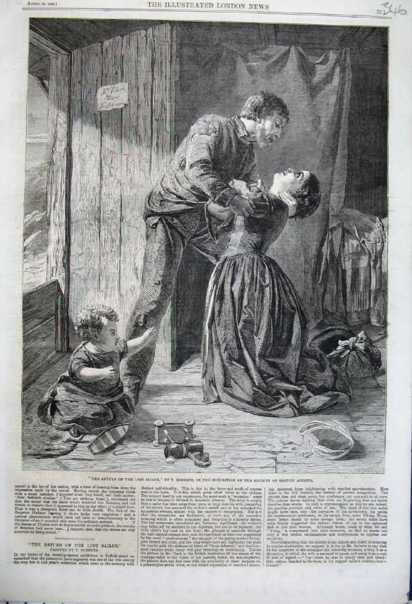 Old Antique Print 1862 Return Lost Sailor Family Reunion Roberts Artists 19th