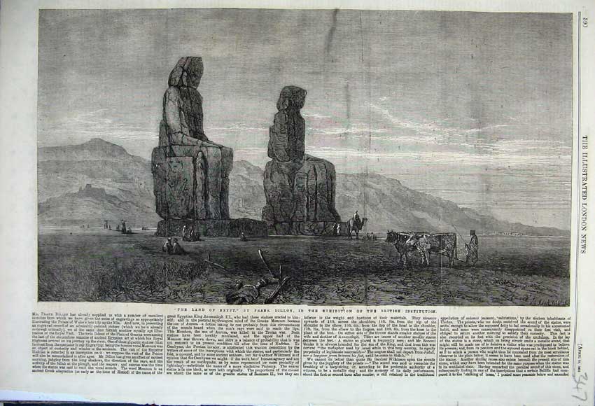 Old Antique Print 1862 Land Egypt Stautes Mountains Camels Frank Dillon 19th