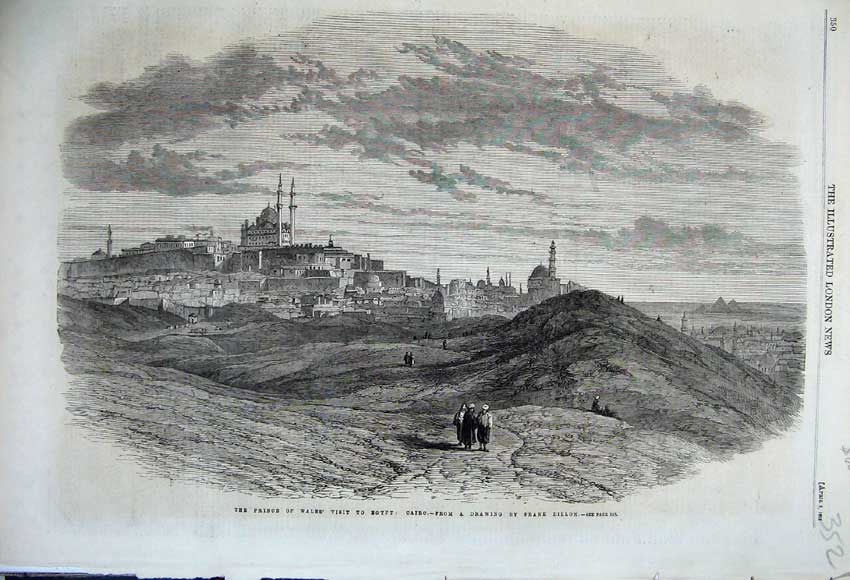 Old Antique Print 1862 Prince Wales Egypt Cairo Town Scene Frank Dillon 19th