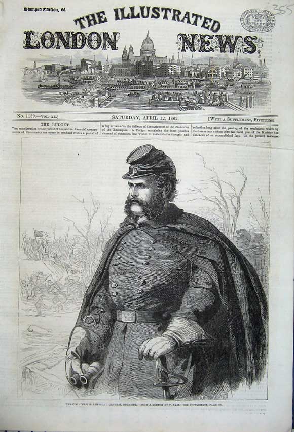 Old Antique Print Civil War America 1862 Portrait General Burnside Nast 19th