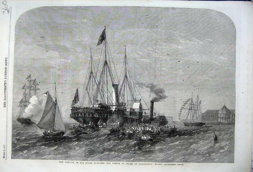 Old Antique Print 1862 Royal Highness Prince Wales Ship Alexandria Egypt 19th