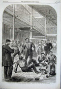 Old Antique Print 1862 International Exhibition Building Marking Stalls 19th