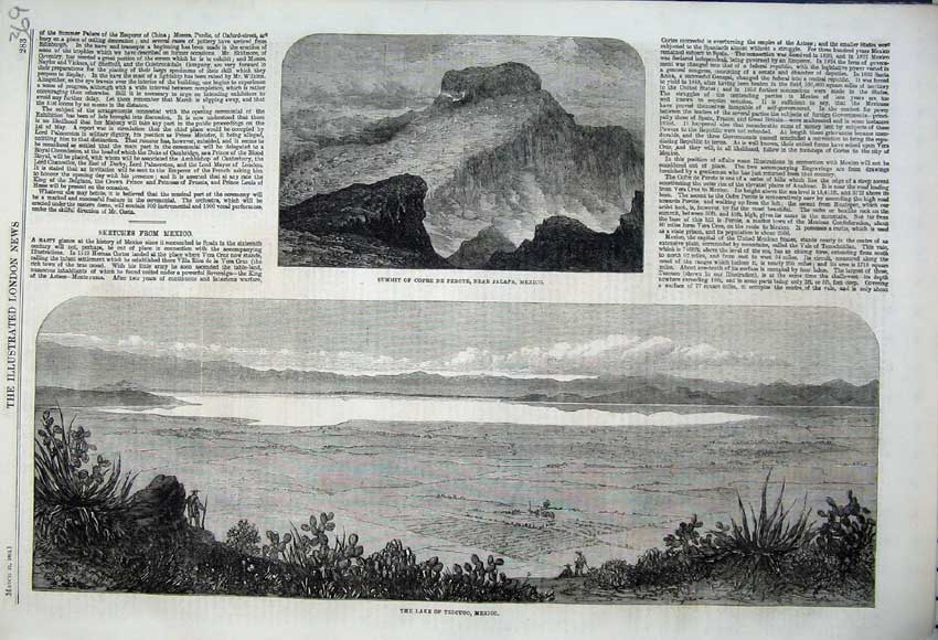 Original Old Antique Print 1862 Lake Tezcuco Mexico Summit Cofre Perote Mexico