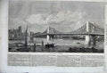 Original Old Antique Print New Suspension Bridge Lambeth Steam Boat 1862 Castle