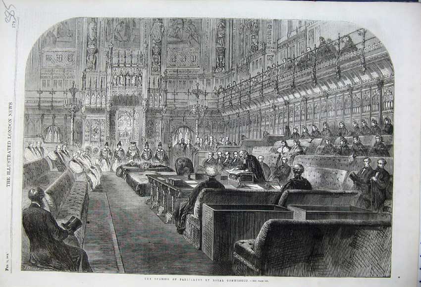 Original Old Antique Print 1862 Opening Members Men Parliament Royal Commission