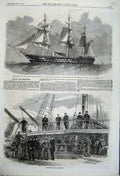 Original Old Antique Print 1862 Officers Conqueror Battle Ship Bahamas Rum Cayo