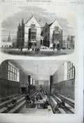 Original Old Antique Print 1862 Harrow School England Fourth Form Room Children