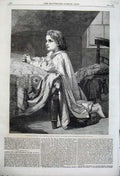 Original Old Antique Print 1862 Young Child Praying Bedroom Morby Cornhill Art