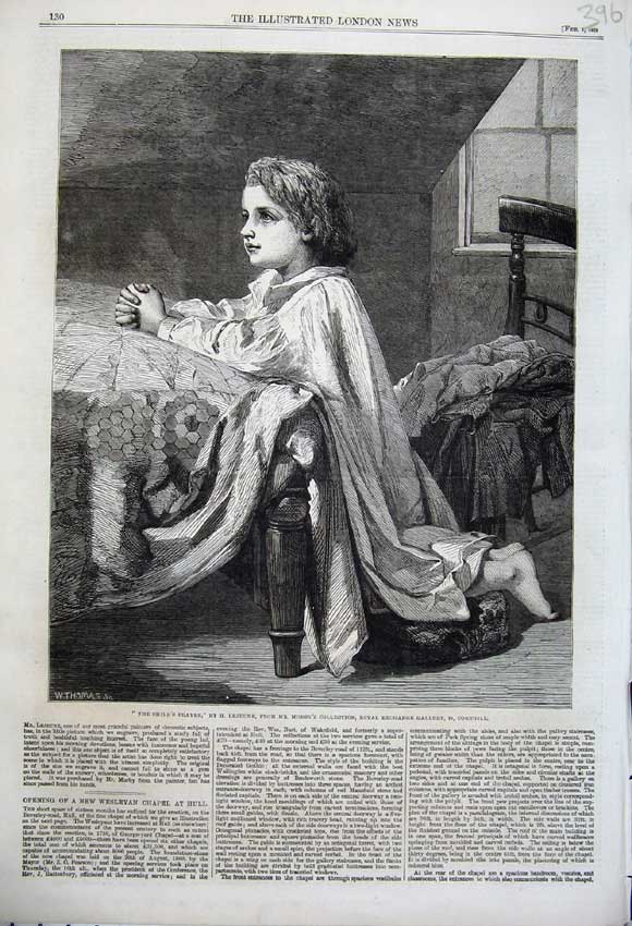 Original Old Antique Print 1862 Young Child Praying Bedroom Morby Cornhill Art