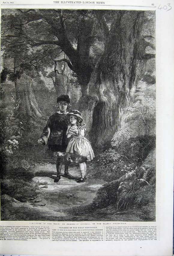 Original Old Antique Print 1862 Children Wood Trees Frederick Goodall Flatou