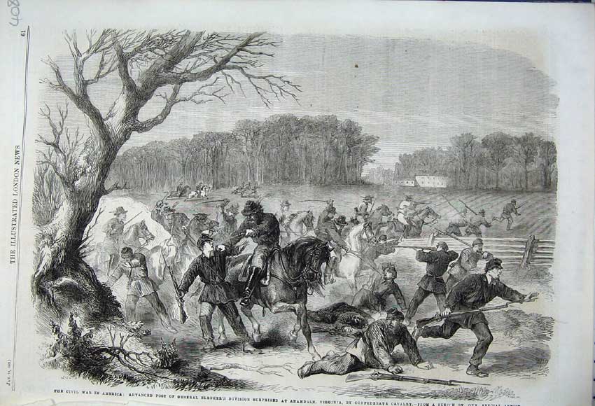 Old Antique Print 1862 Civil War America General Blenker Battle Anandale 19th