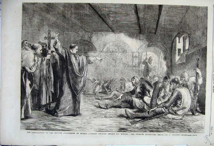 Old Antique Print 1862 Private Apartments Thomas A'Becket Primate Tracy 19th
