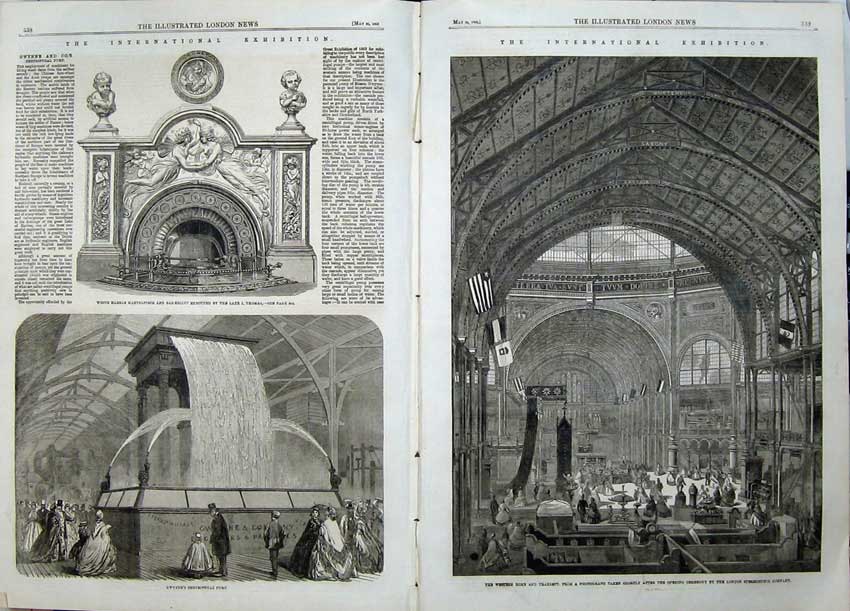 Old Antique Print Transept Exhibition Building 1862 Gwynne Pump Marble 19th
