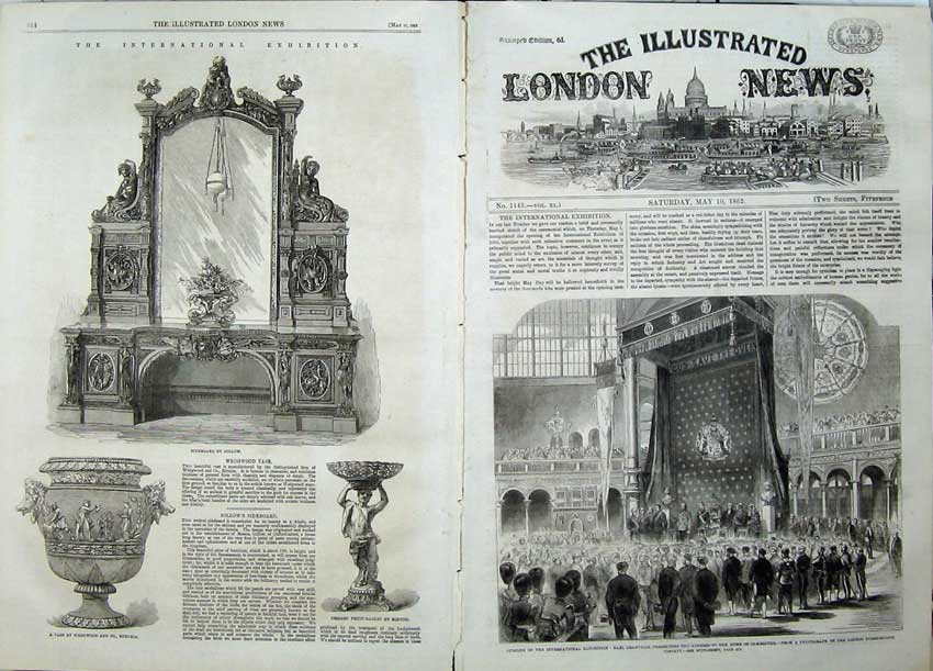 Original Old Antique Print 1862 Earl Gransville Exhibition Duke Cambridge Vase