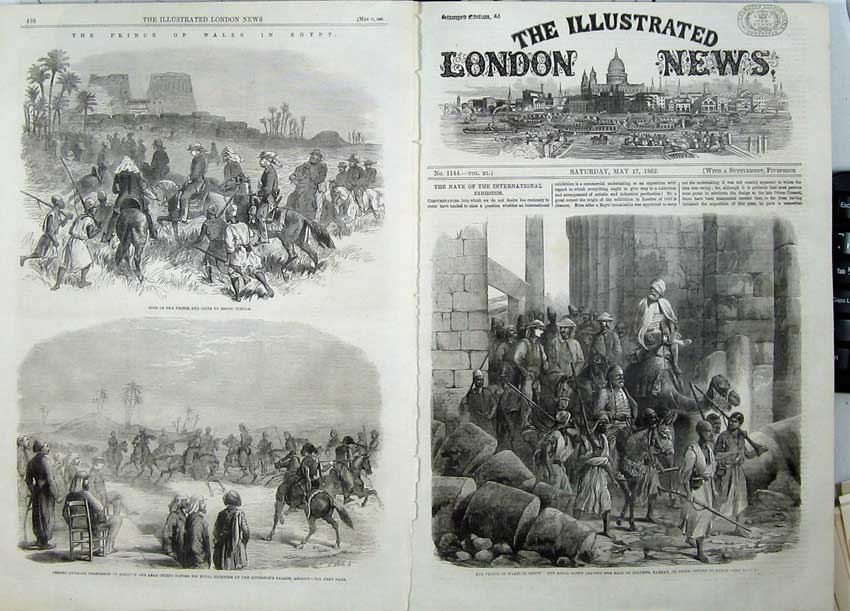 Antique Old Print Prince Wales Egypt Karnak 1862 Edfou Temple Arab Chiefs 19th