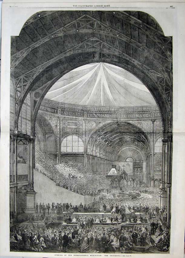 Antique Old Print 1862 Lucas Kelk International Exhibition Orchestra Duke 19th