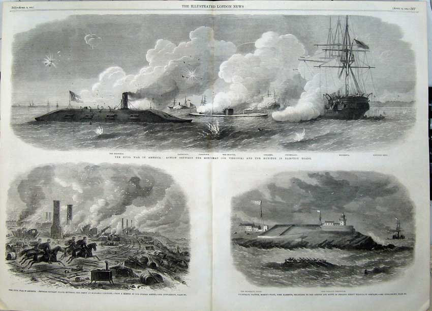 Antique Old Print 1862 Civil War America Cavalry Scout Ships Cork Harbour 19th