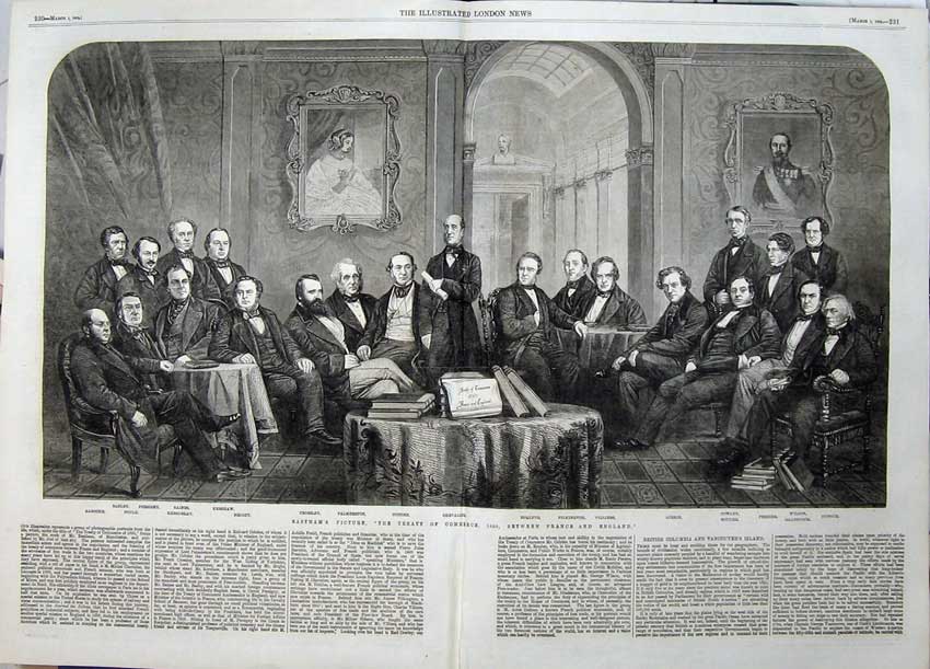 Old Antique Print Eastham Treaty Commerce France England 1862 Palmerston 19th