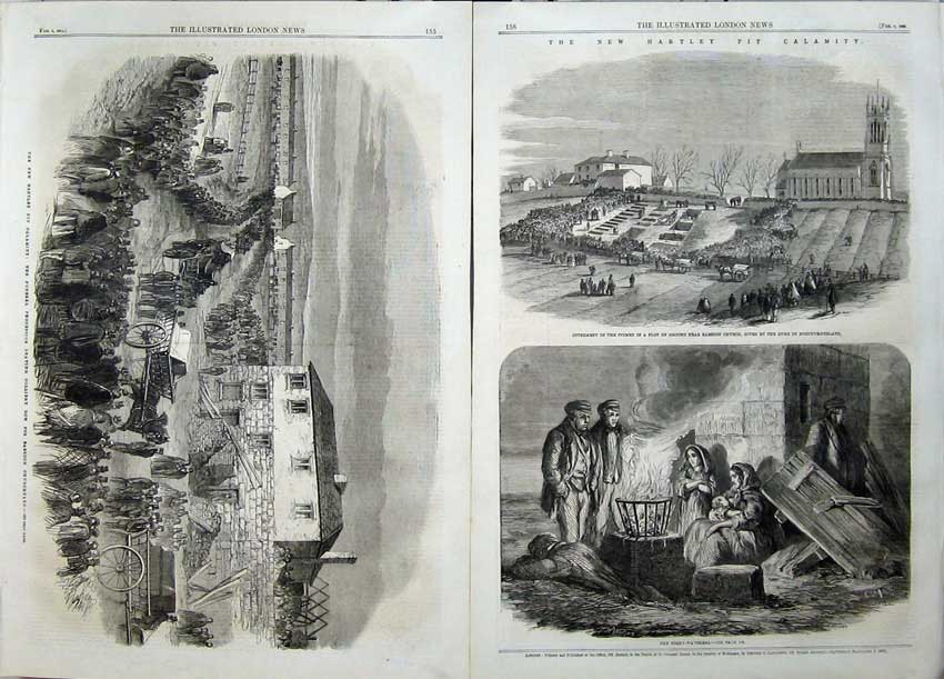 Old Antique Print 1862 Hartley Pit Earsdon Church Calamity Funeral Death 19th