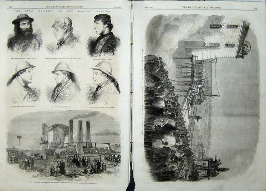 Old Antique Print 1862 Hartley Colliery Coffins Railway Coulson Emerson 19th