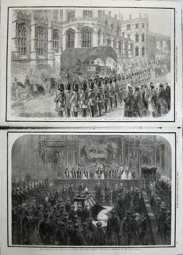 Original Old Antique Print 1862 Funeral Prince Consort George'S Chapel Hearse