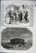 Old Antique Print 1862 Fort Lafayette Bastille New York Irish Zouaves War 19th