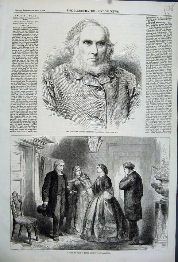 Old Antique Print 1862 Portrait James Sheridan Knowles Effie Blount Men 19th