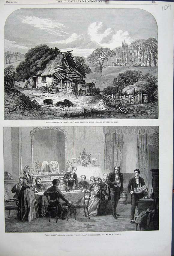 Old Antique Print 1862 Will Teague House Ruins Donkey John Crass Dinner 19th