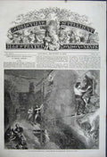Original Old Antique Print Lord Riverdale 1862 George Rescuing Grandfather Fire