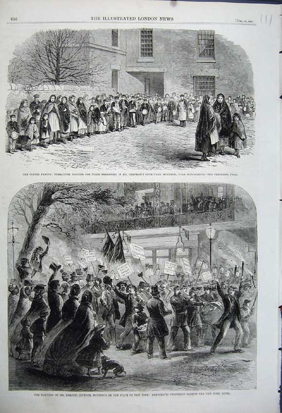 Old Antique Print 1862 Election Horation Seymour Governor Cotton Famine 19th