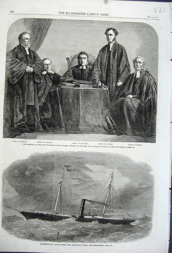 Old Antique Print 1862 Dudgeon Iron Steam-Ship Flora Bishops Dioceses Men 19th