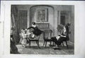Original Old Antique Print 1862 Children Playing Horses Chairs Mother Umbrella