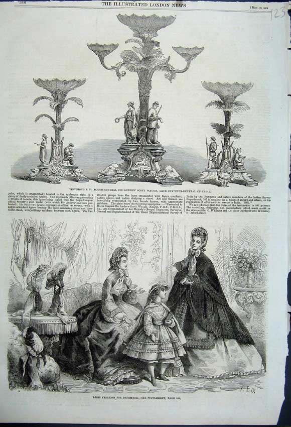 Old Antique Print Paris Fashion 1862 Testimonial Andrew Scott Waugh India 19th