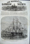 Antique Old Print 1862 Ships H. M. S Doris London Bay Naples Prince Prussia