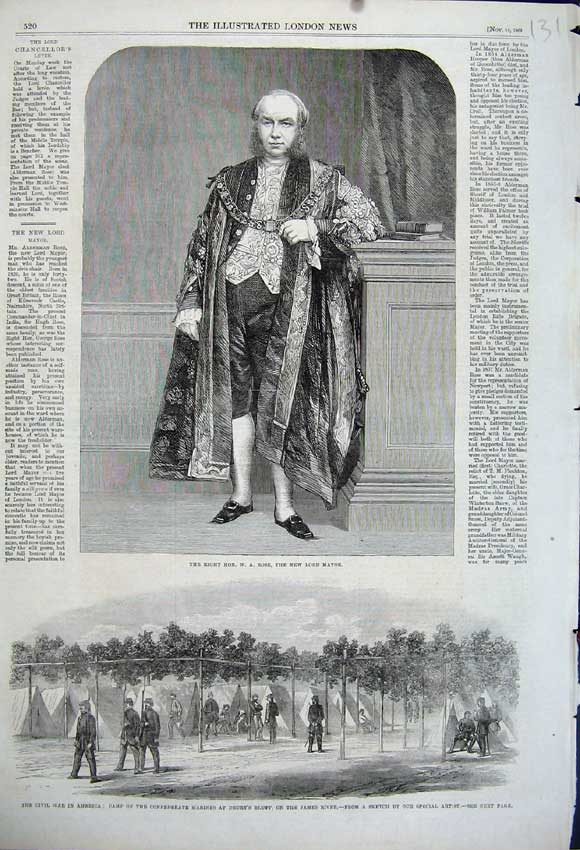 Old Antique Print 1862 Rose Lord Mayor War America Drury Bluff James Camp 19th