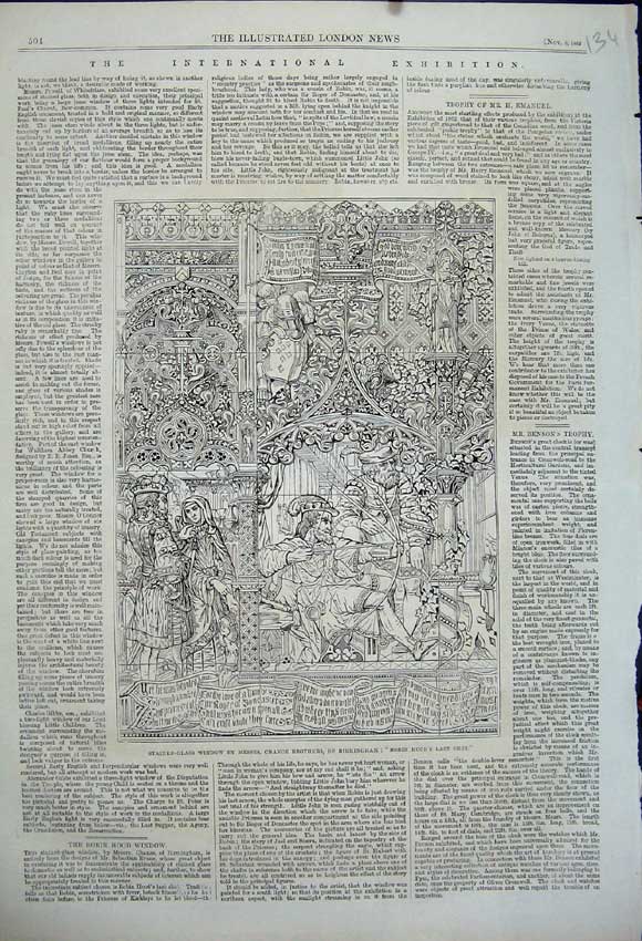 Old Antique Print 1862 Stained Glass Windows Chance Birmingham Robin Hood 19th