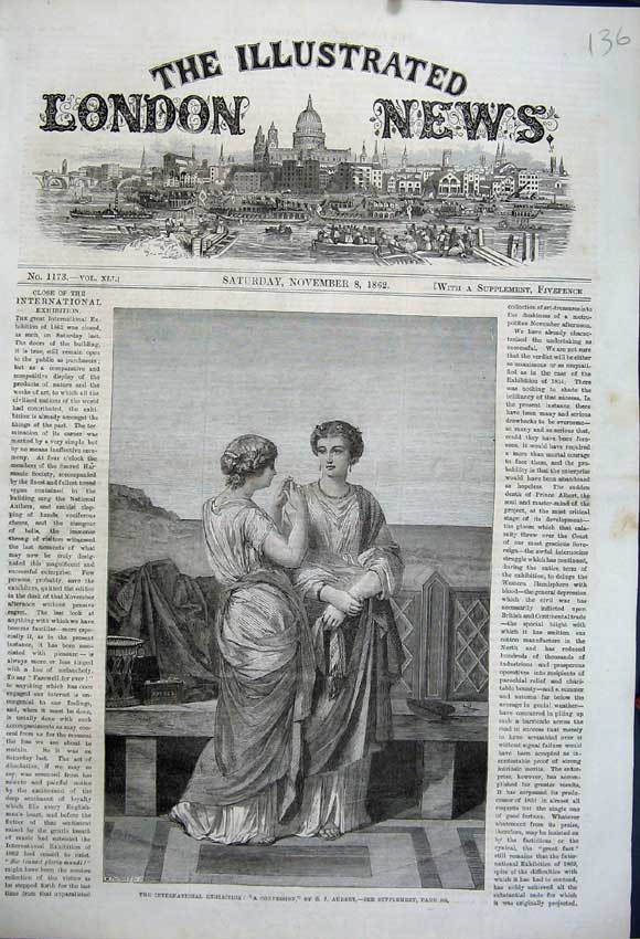 Old Antique Print 1862 International Exhibition Women Confession Aubert 19th