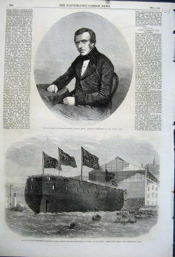 Original Old Antique Print 1862 Benjamin Brodie Surgeon Caledonia Woolwich Ship